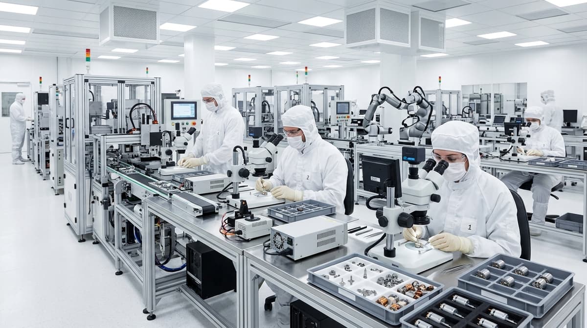 Assembly line for micro gear motor sample and batch production