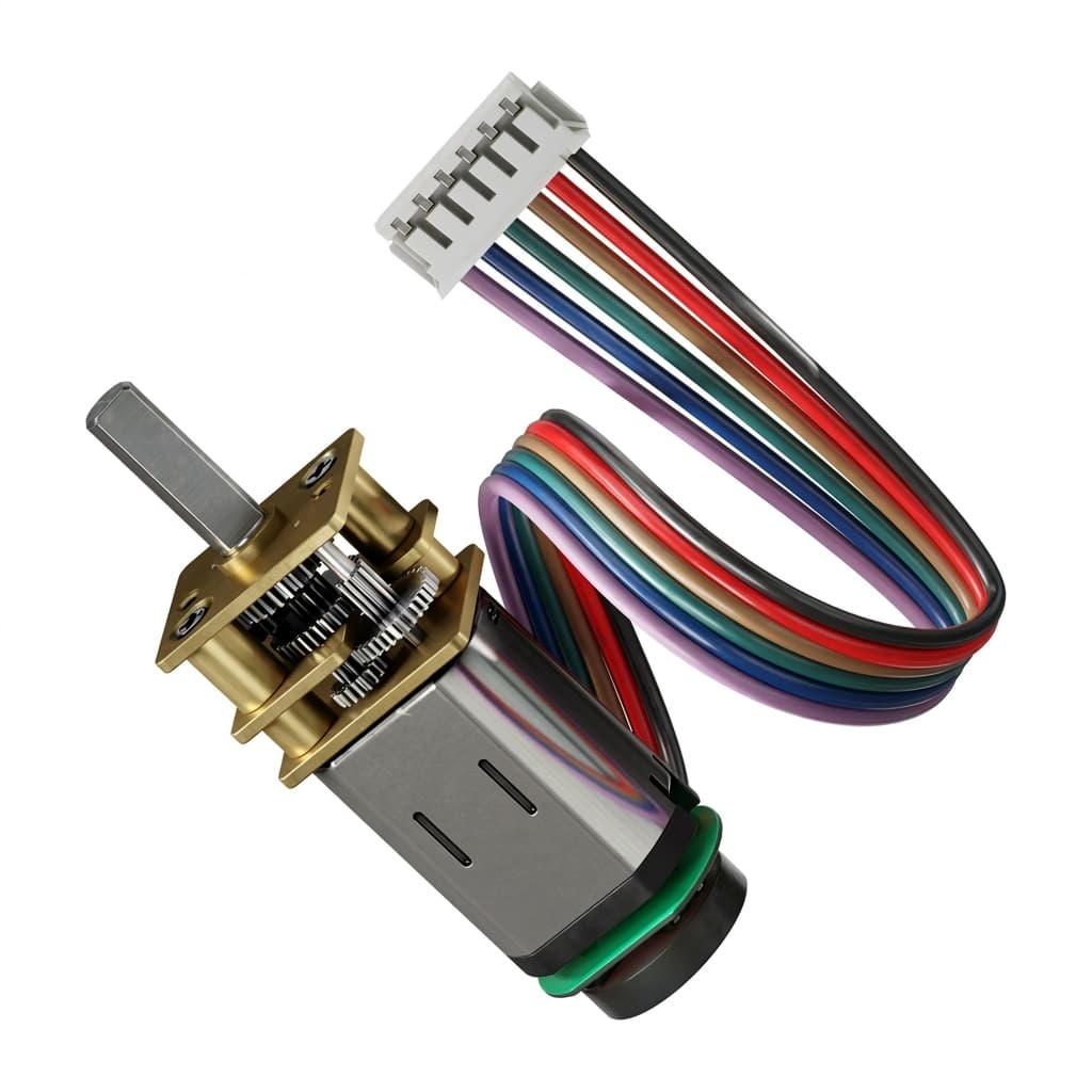 Compact geared motor with harness for encoder integration